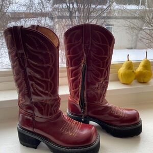 Stylish Red Leather Women's Boots